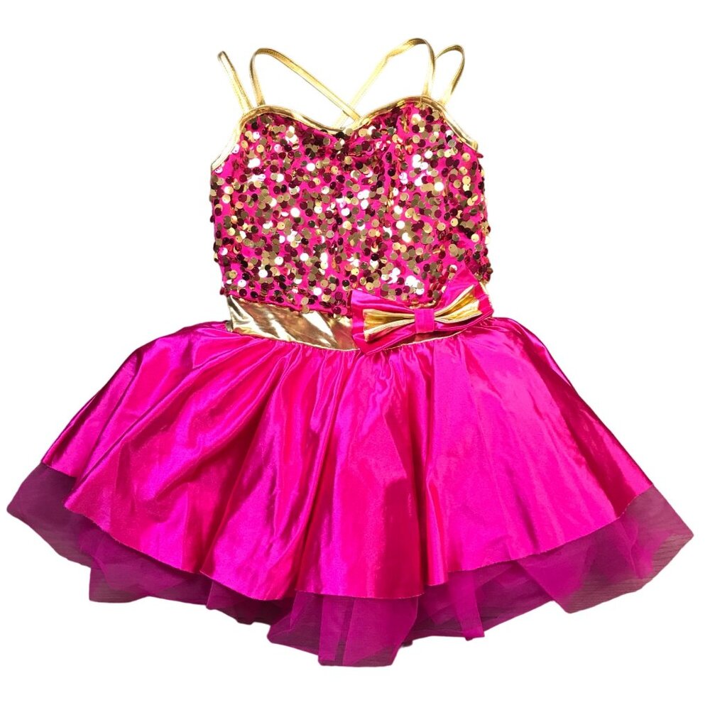 Weissman Sequin Tulle Dance Costume Girl Sz 8-10 Pink‎ Gold Leotard Ballet Tutu